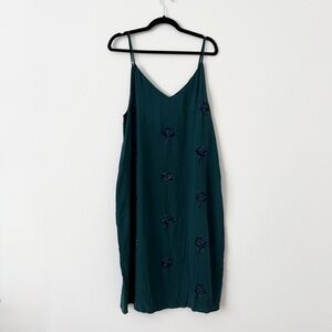 Free People Teal Floral Embroidered Midi Slip Dress Size Small